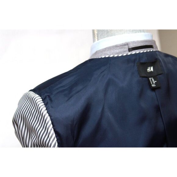 38R H&M Men's Blazer Sport Coat Jacket Grey Cotton C100862 - Picture 5 of 15